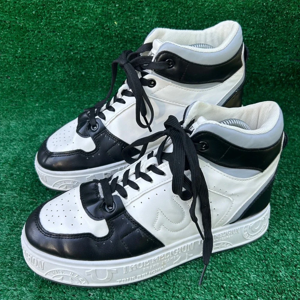 True Religion Shane Mens High Top Sneakers Black White FT23027-01‎ Size 9